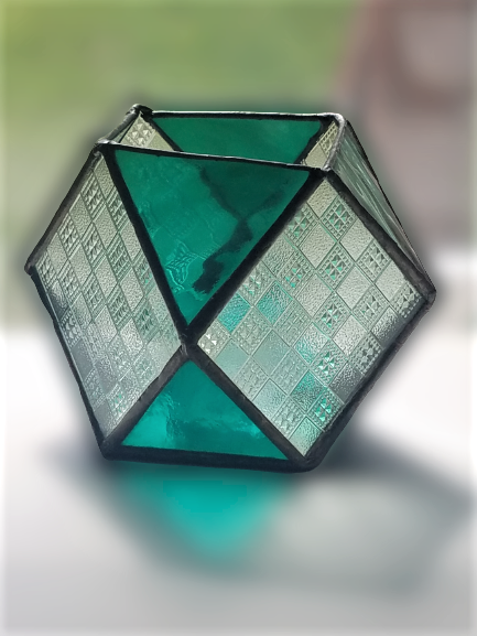 teal green stained glass trapezoid candle shelter