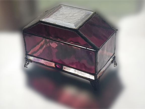 mauve and amethyst jewel stained glass box