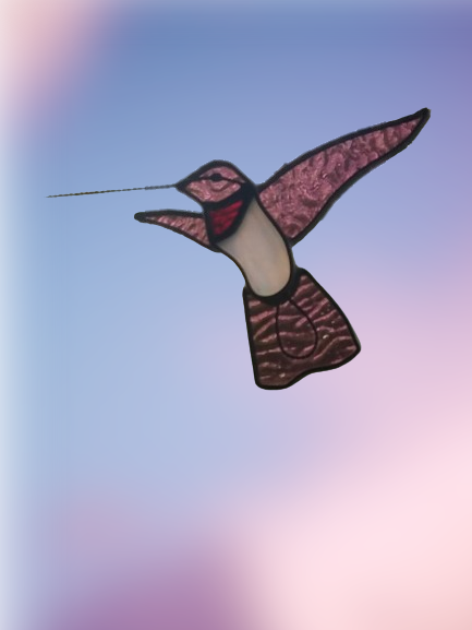 mauve hummingbird stained glass suncatcher